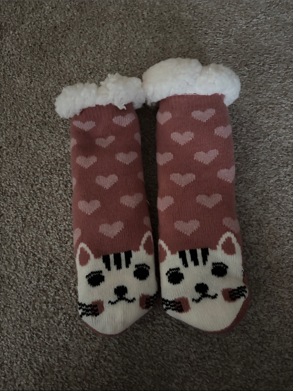 Cozy Pink Heart Cat Fur Stockings